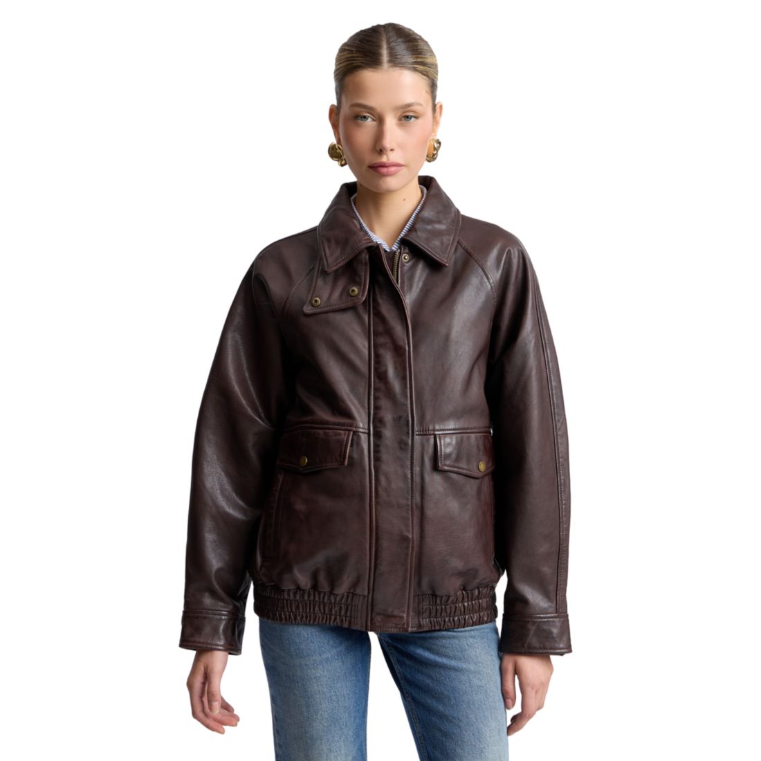 Avec Les Filles Women's Leather Bomber Coat