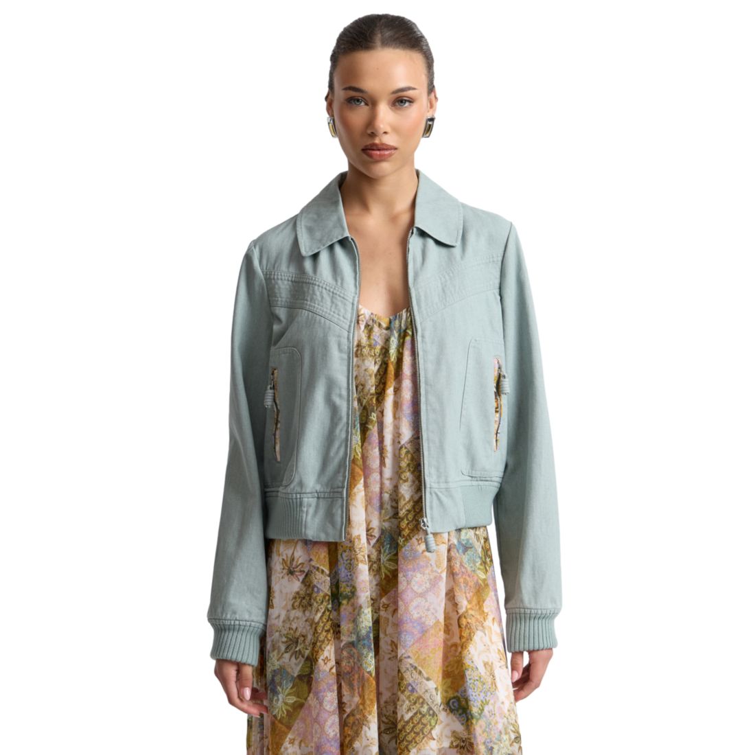 Avec Les Filles Women's Zip Front Bomber Jacket
