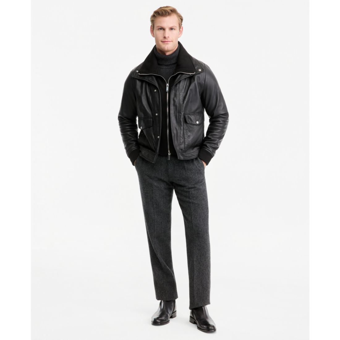 Bagatelle Men's Bomber Jacket with Sweater Bib Insert