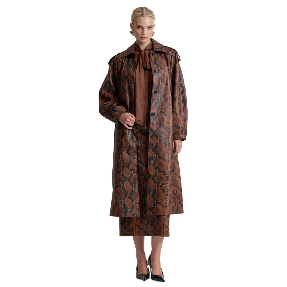 Avec Les Filles Women's Button-Front Spread Collar Maxi Coat