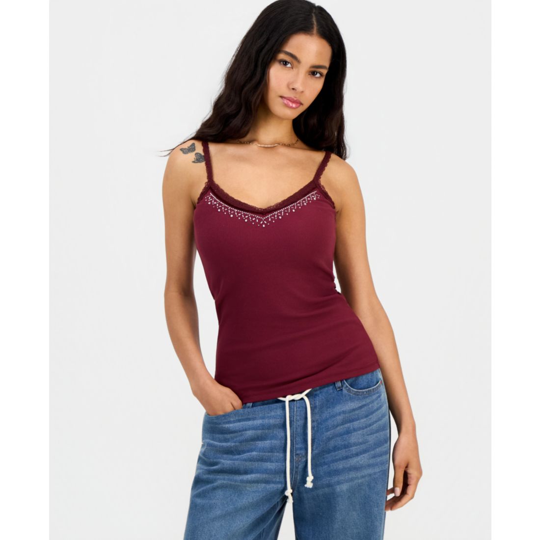Sincerely Jules Juniors' Beaded-Trim Y2K Camisole