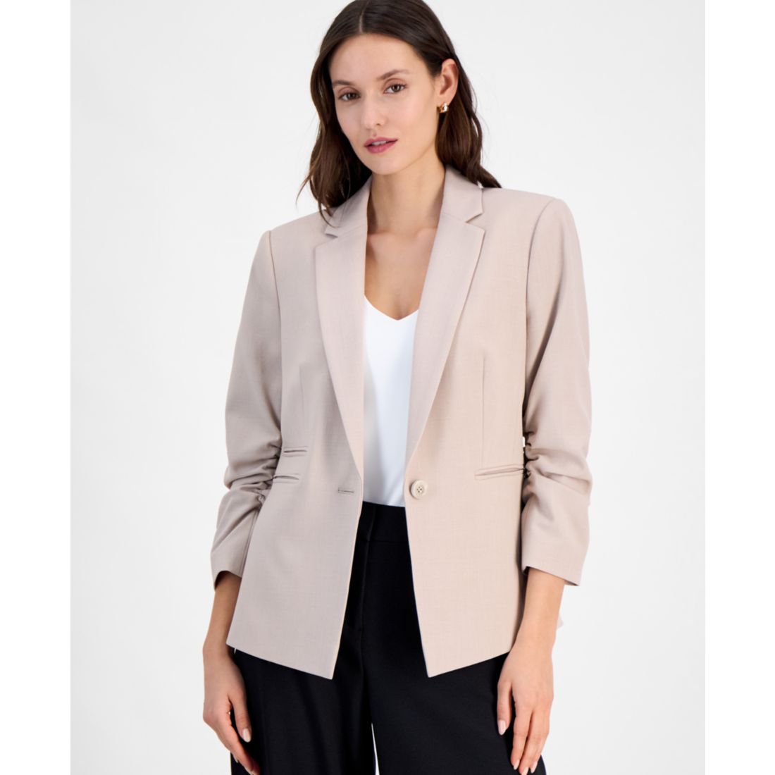 Tahari Asl Women's Ruched-Sleeve One-Button Blazer