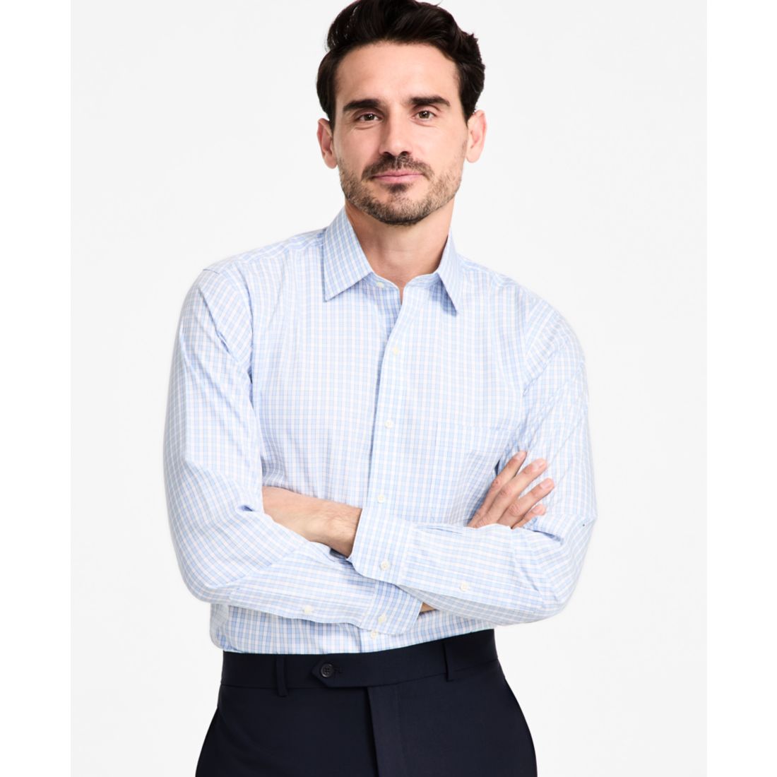 Brooks Brothers Men's Regular-Fit Non-Iron Spread Collar Gingham Pinpoint Dress Shirt