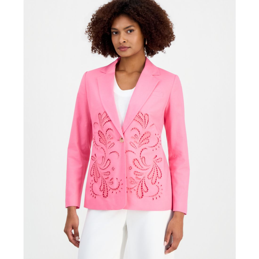T Tahari Women's Embroidered One-Button Jacket