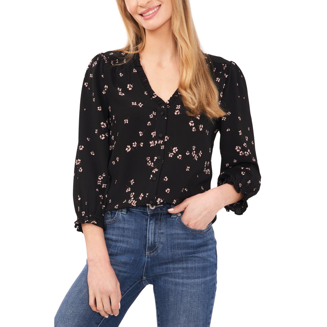 Cece Women's Floral-Print Button-Front Blouse