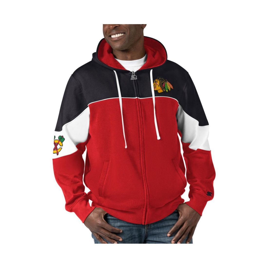 Starter Men's Starter Red, Black Chicago Blackhawks Power Forward Full-Zip Hoodie - Red, Black