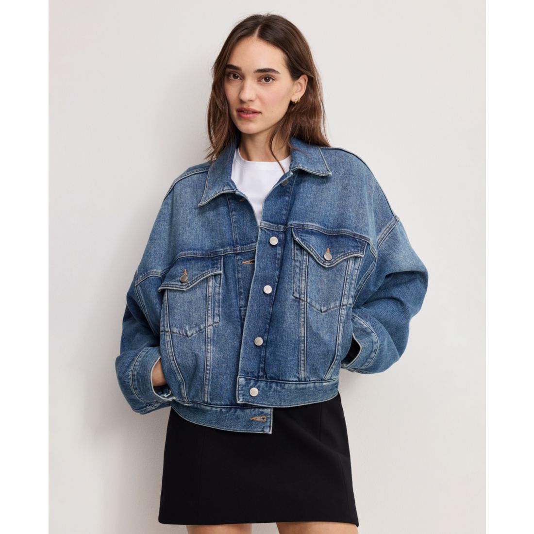 Good American Women's Pleated Cropped Trucker Jacket
