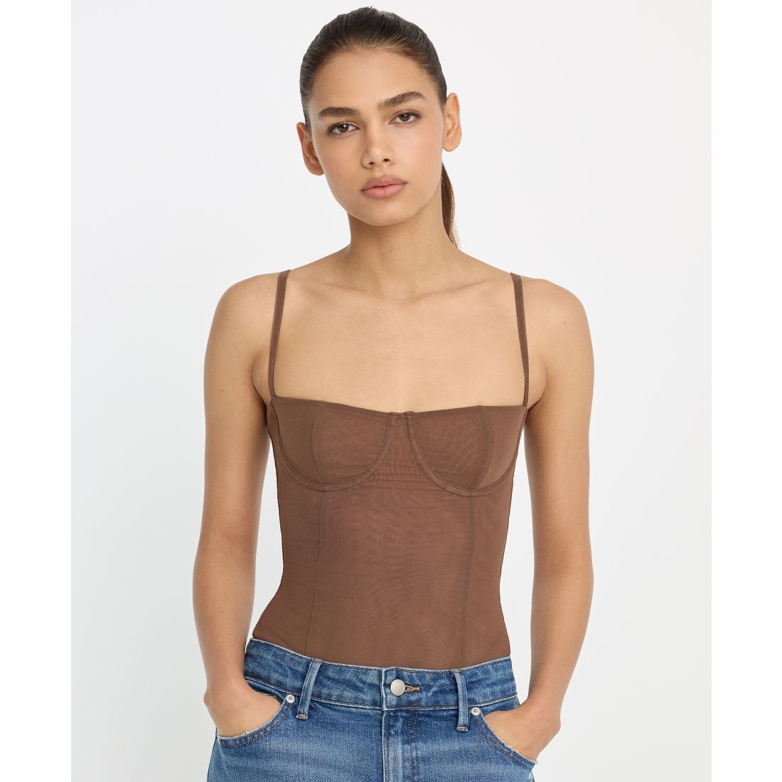 Good American Women's Mesh Bustier Bodysuit