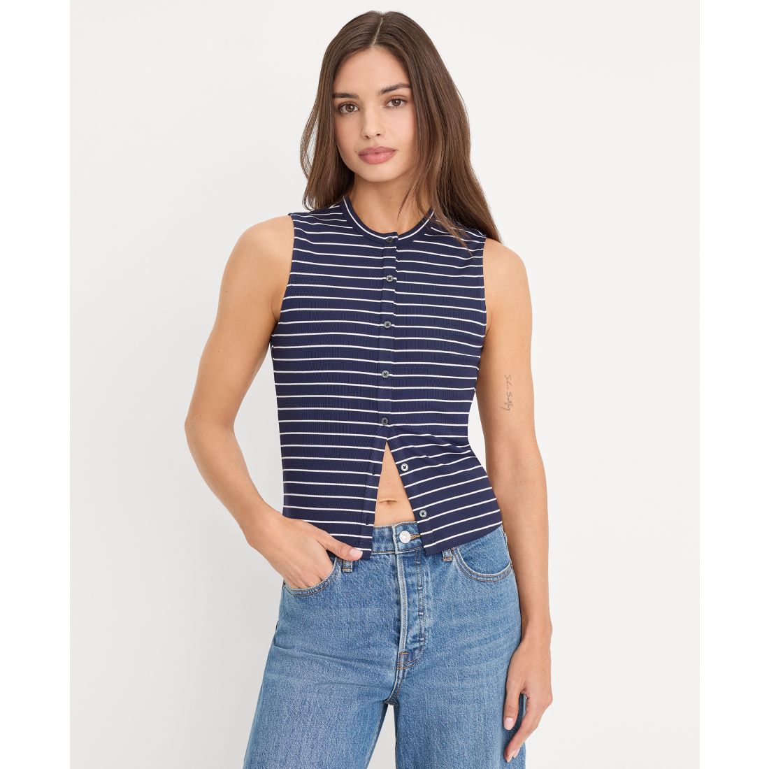 Good American Women's Striped Button-Front Top, Regular & Plus Size