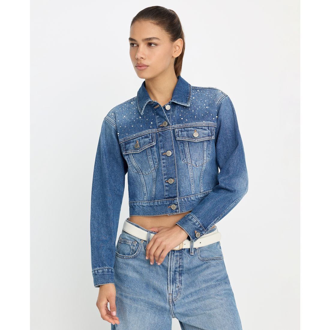 Good American Women's Essential Crop Denim Jacket