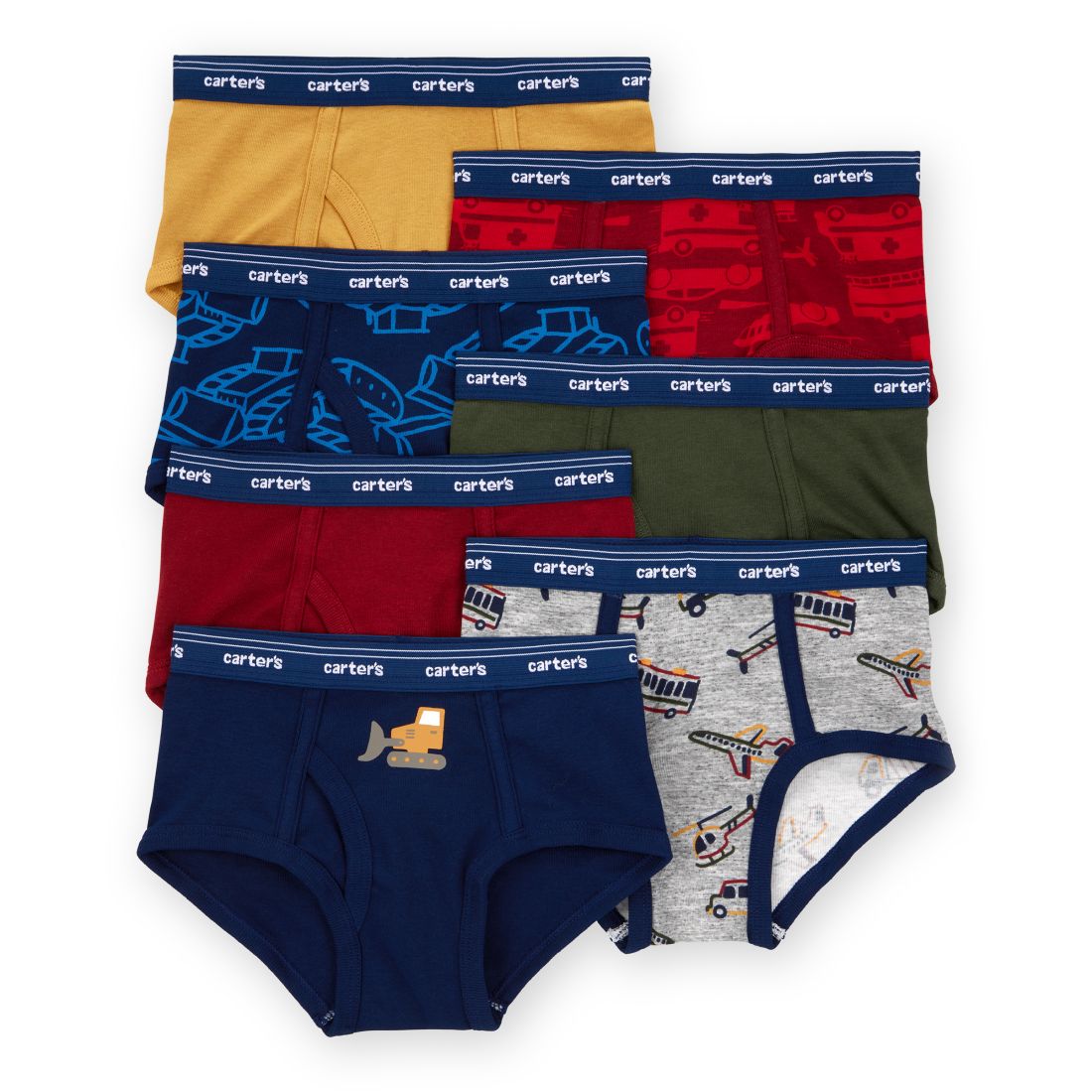 Carter's Little and Big Boys 7- Pack Construction-Themed Briefs - Red, Blue, Yellow
