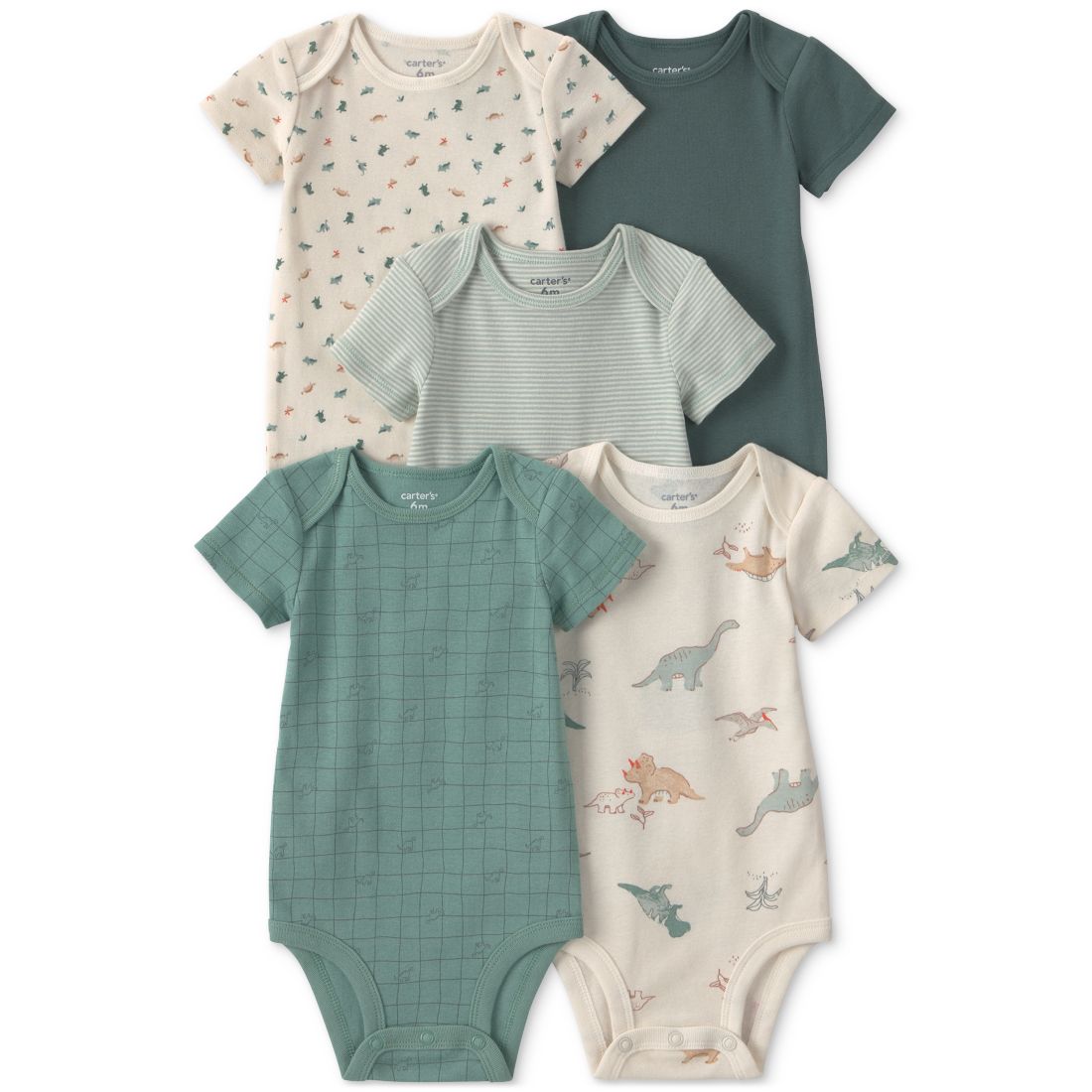 Carter's Baby Boys' Dinosaur Print Short-Sleeve Bodysuits, 5-Pack