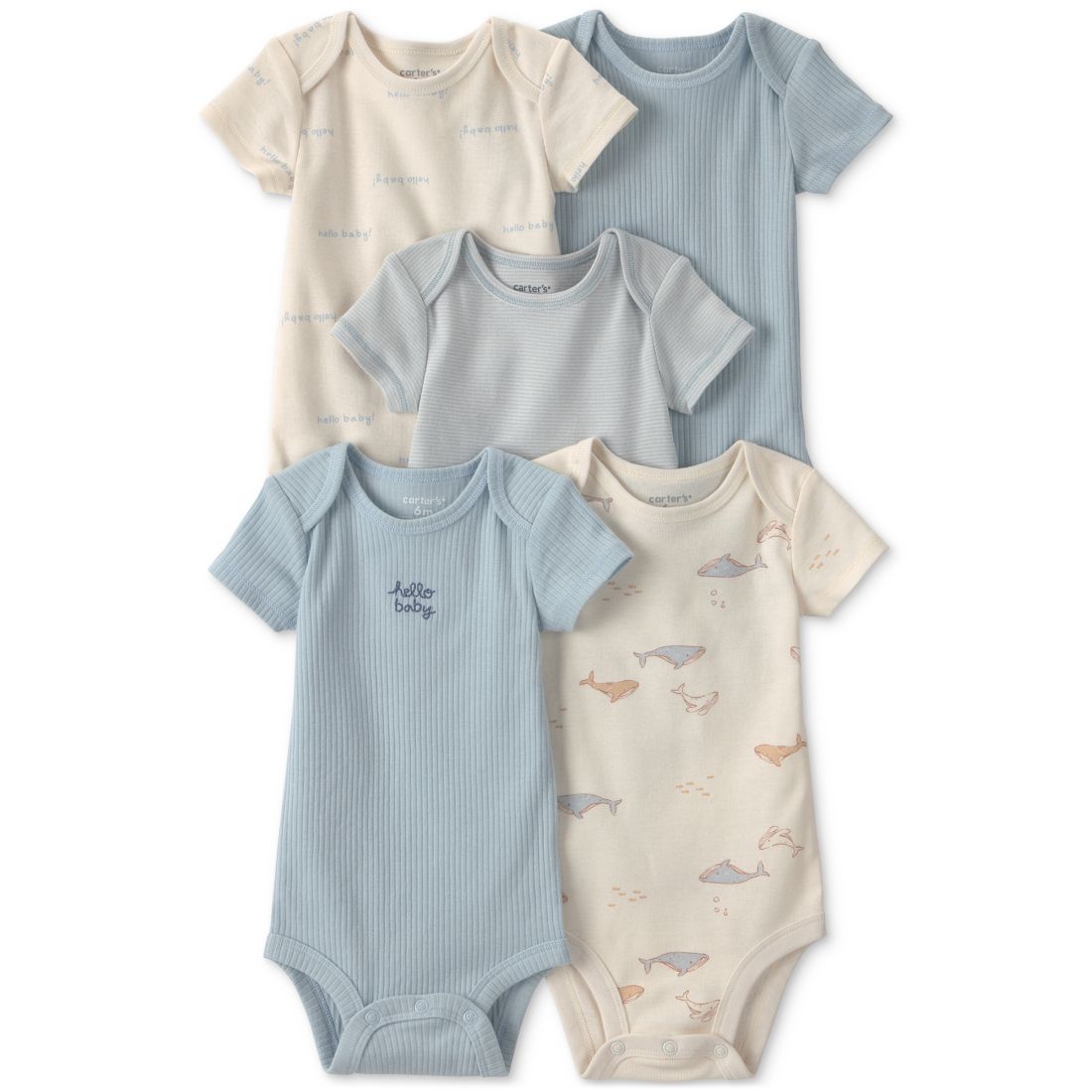 Carter's Baby Boys' Whale Print Short-Sleeve Bodysuits, 5-Pack