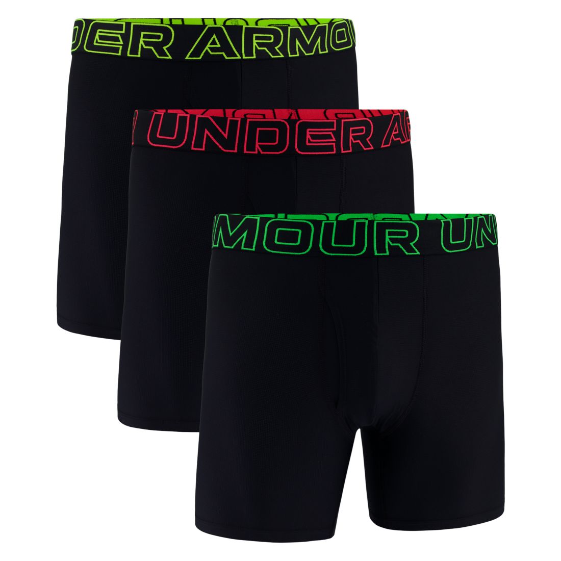 Under Armour Men's Performance Tech Mesh Solid 6" Boxer Briefs - 3-pack - Black W/ Racer Red