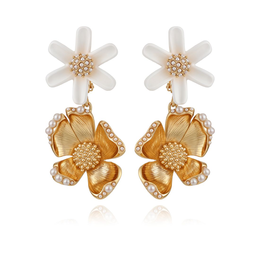 Guess Gold Plated Floral Drop Earrings