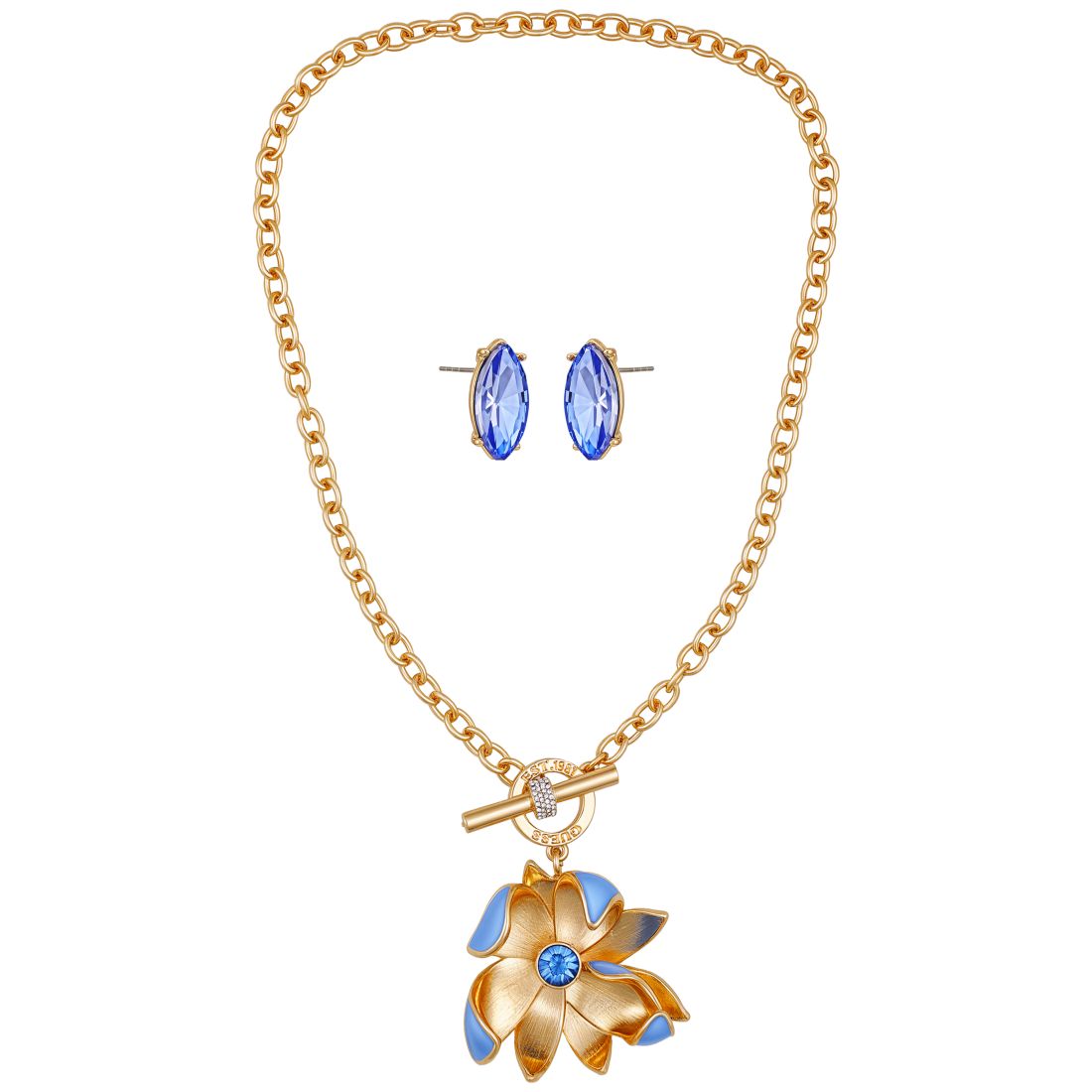 Guess 2-Pc. Gold-Tone Toggle Necklace & Stud Earrings Set