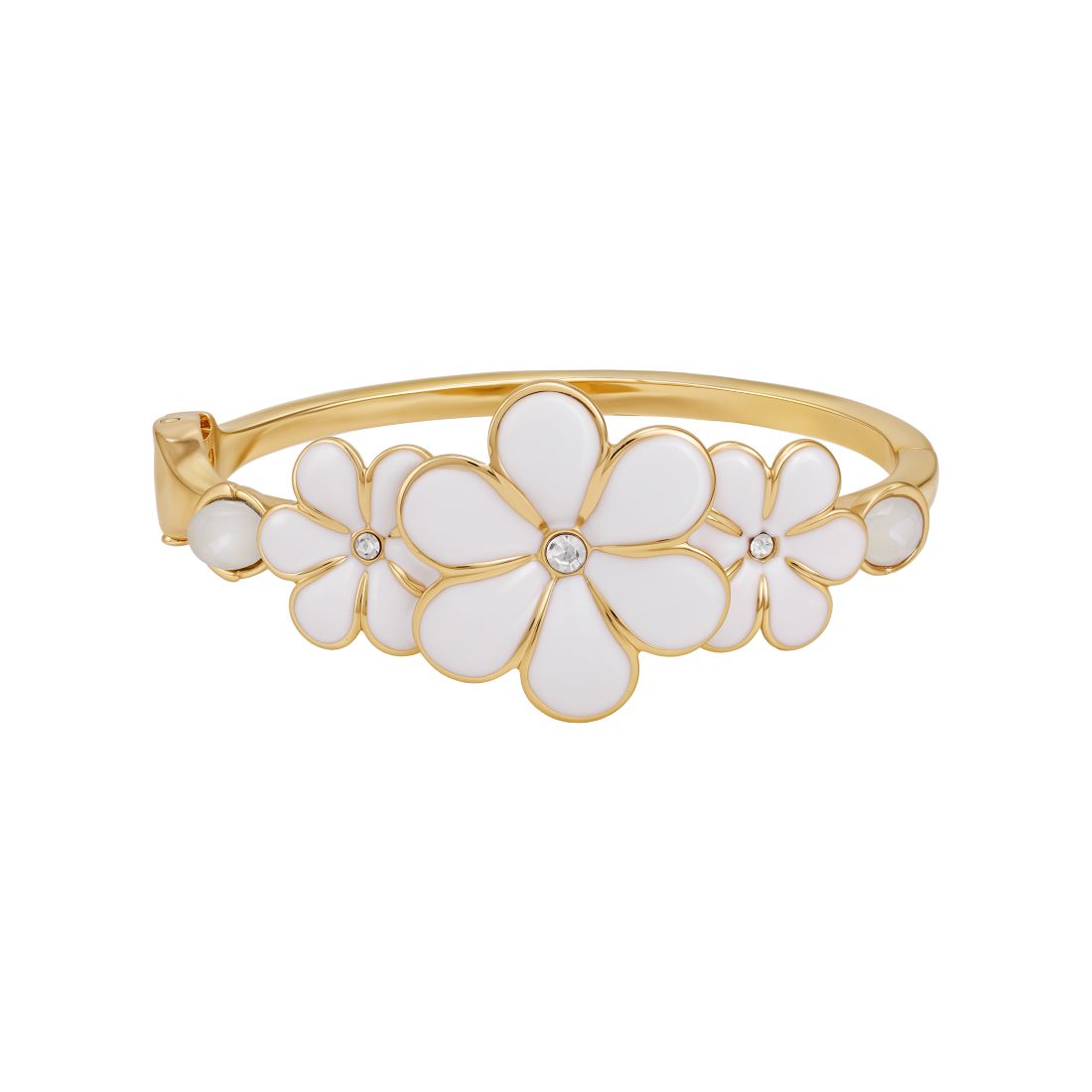 Guess Gold-Tone Floral Side Hinge Bangle Bracelet