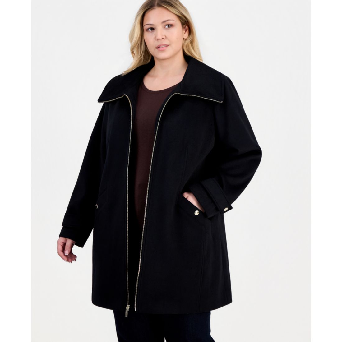 Michael Kors Michael Michael Kors Plus Size Collared Zip-Front Coat