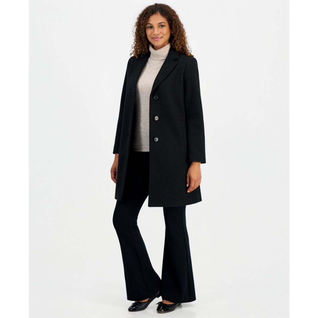 Calvin Klein Women's Single-Breasted Herringbone Walker Coat, Created for Macy's