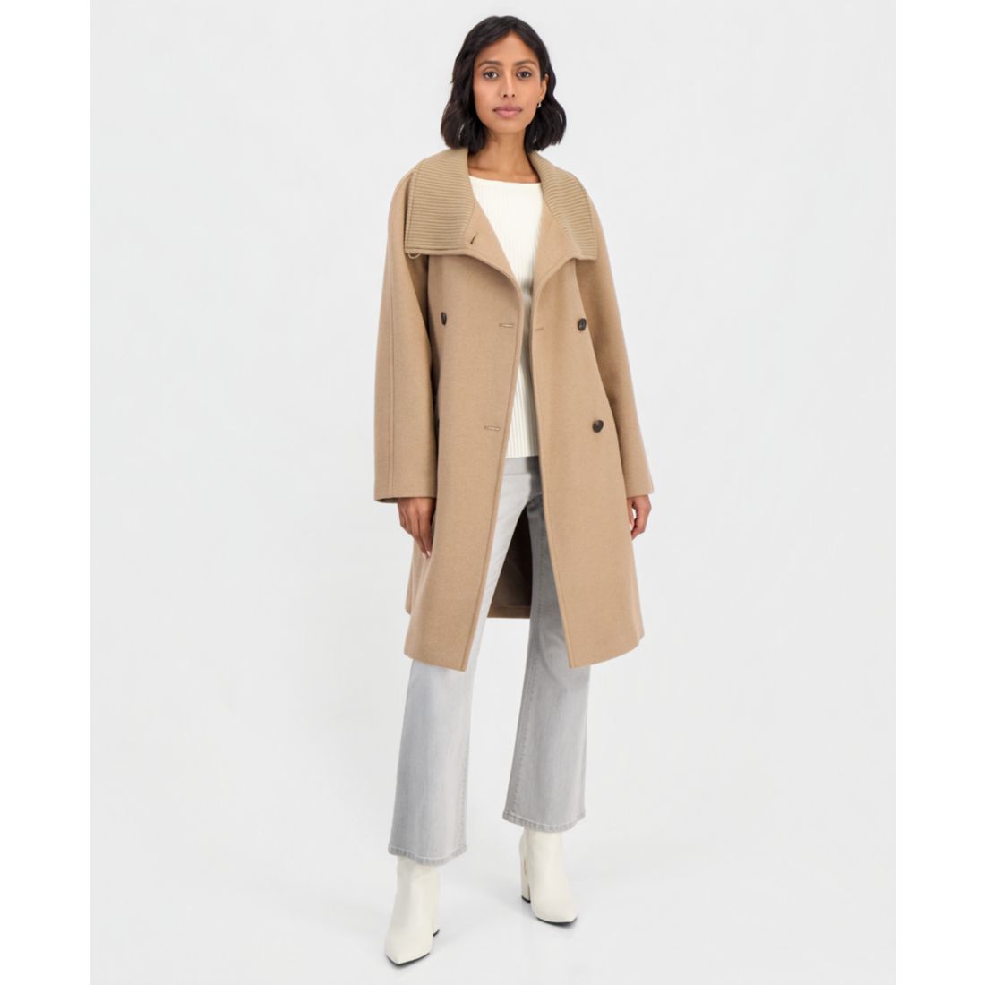 Calvin Klein Women's Double-Breasted Wrap Knit-Collared Coat