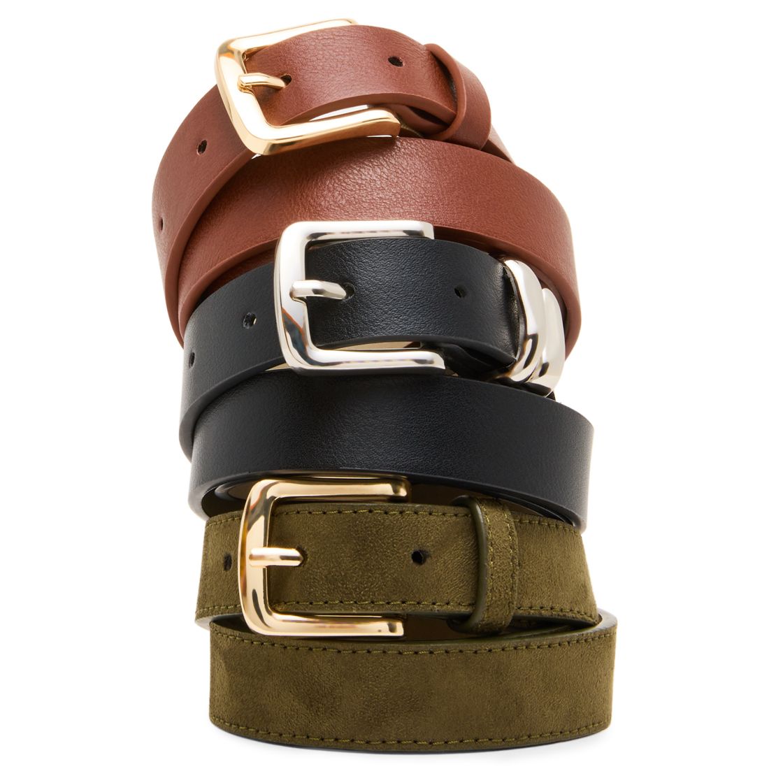 Steve Madden Textured Buckle Belt, 3-Pack