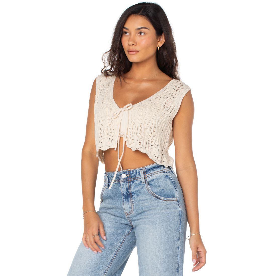 Roxy Juniors' Beach Bound Cotton Crochet Tie-Front Vest