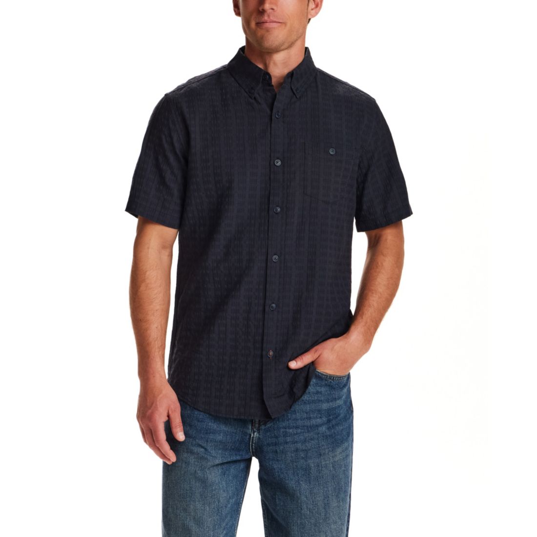 Weatherproof Vintage Men's Rectangular Texture Button-Down Short-Sleeve Shirt