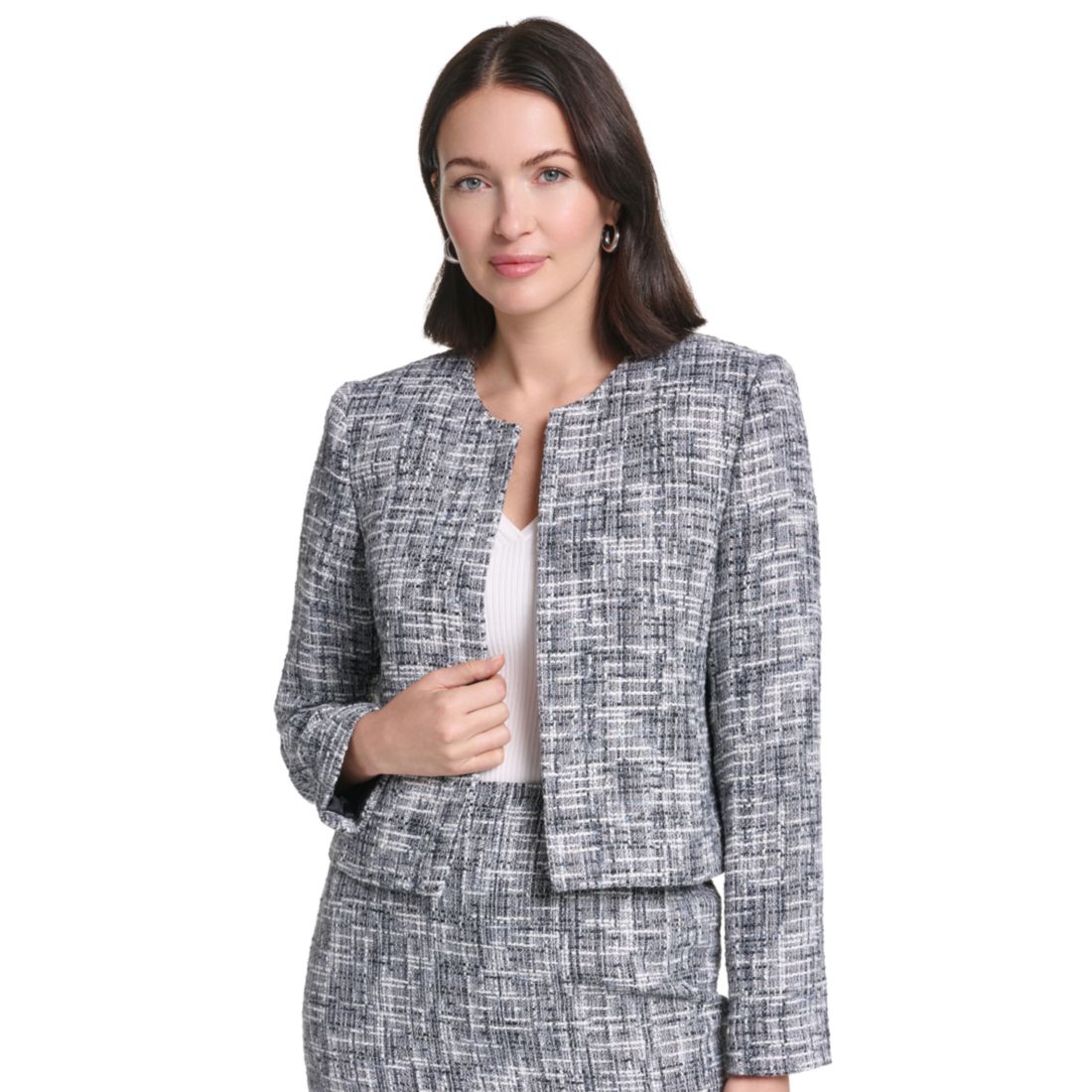 Calvin Klein Women's Open Front Collarless Shoulder Padded Jacket