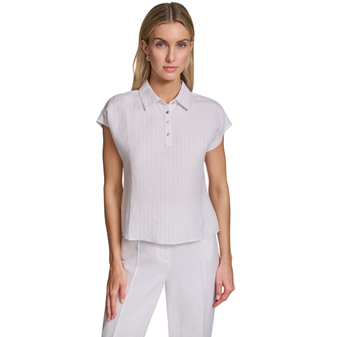 Calvin Klein Petite Short-Sleeve Collared Top