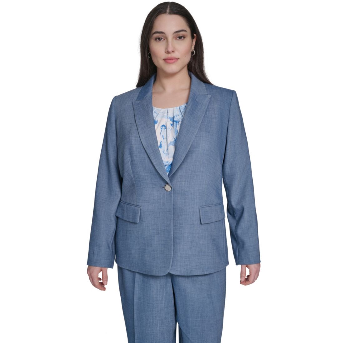 Calvin Klein Plus Size One-Button Notch Collar Jacket