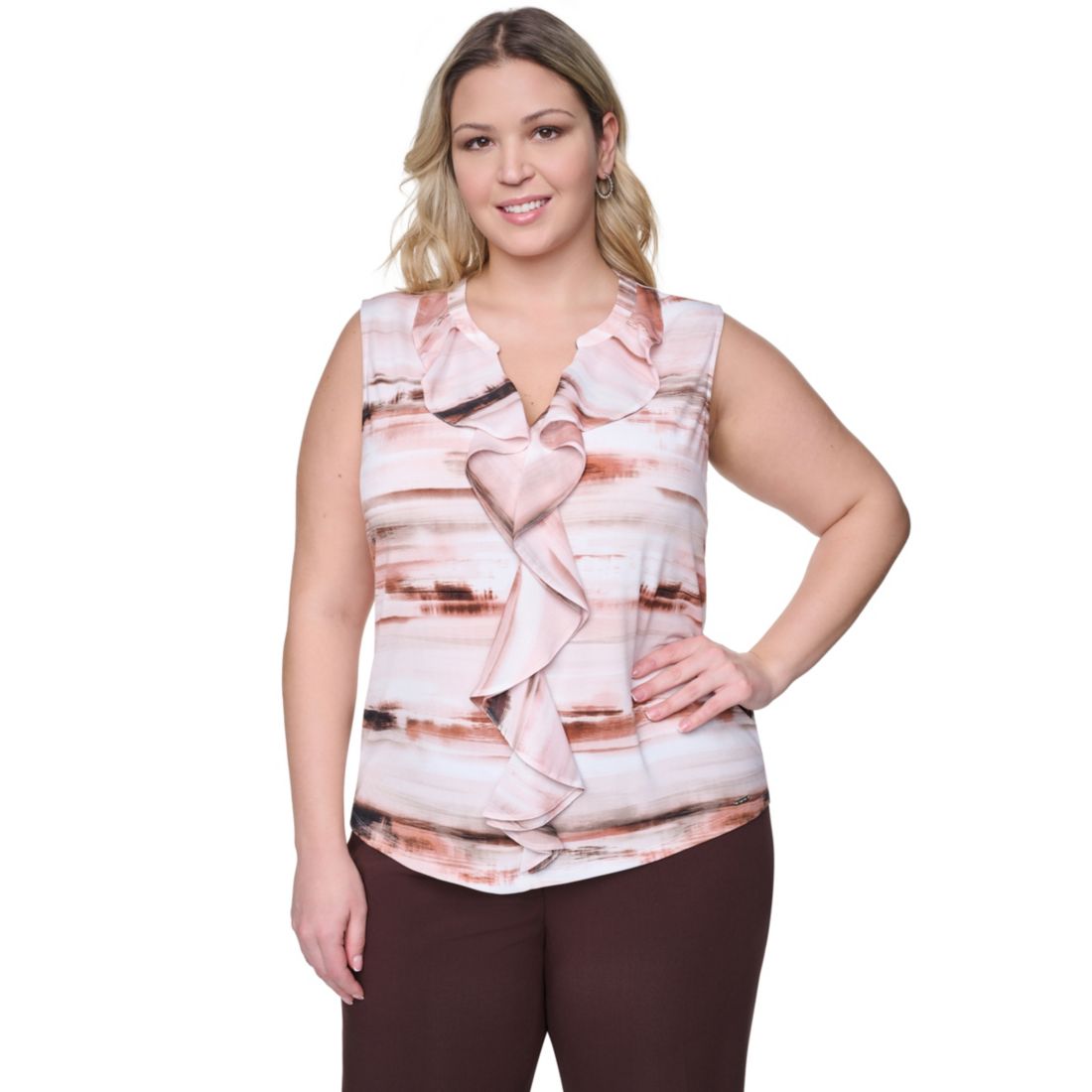 Calvin Klein Plus Size Sleeveless Ruffle-Front V-Neck Top