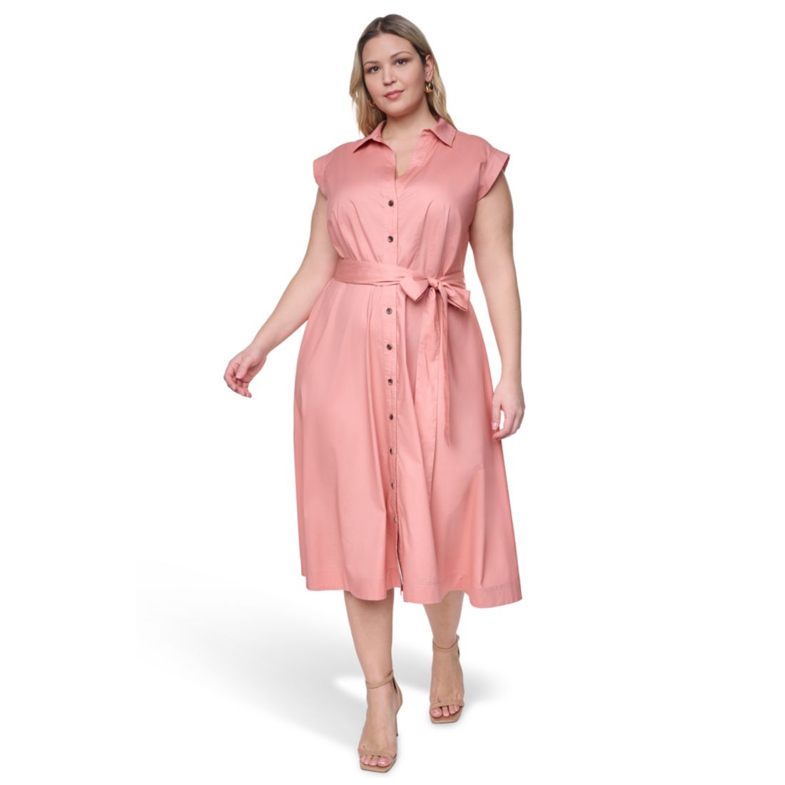 Calvin Klein Plus Size Cotton-Blend Collared V-Neck Shirt Dress