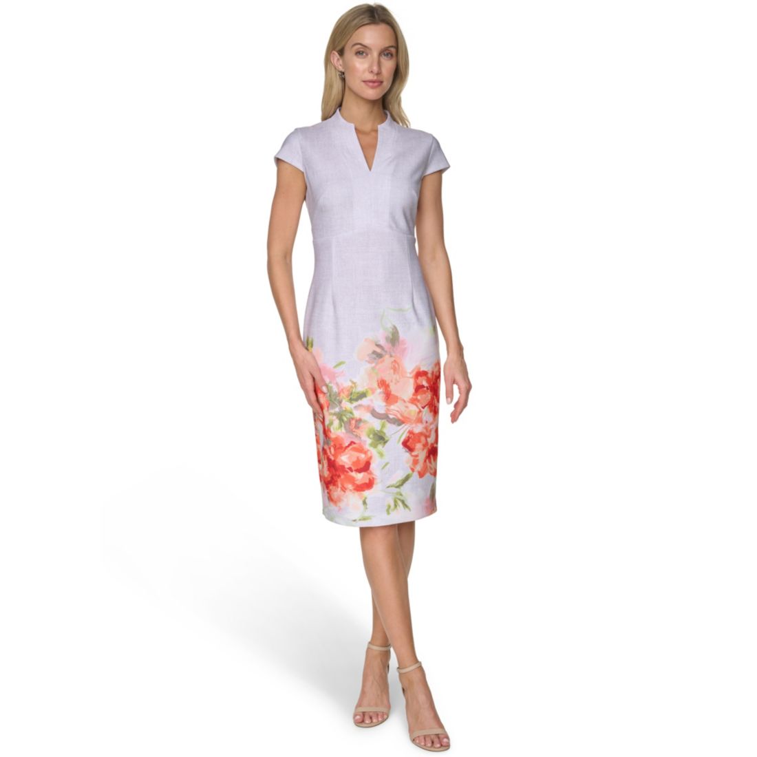 Calvin Klein Petite Placement Printed Split V-Neck Sheath Dress