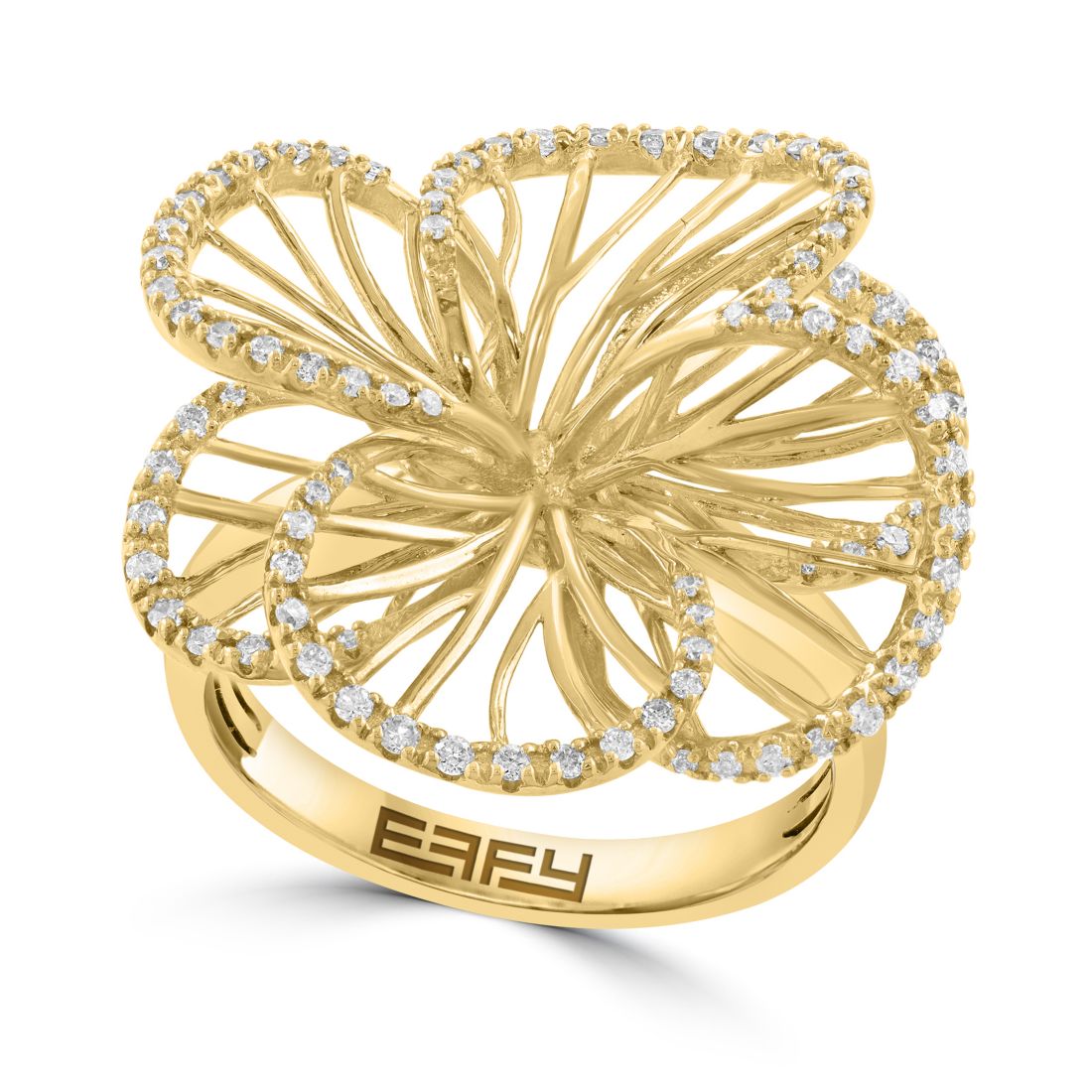 Effy Collection Effy Diamond Border Openwork Flower Statement Ring (3/8 ct. t.w.) in 14k Gold