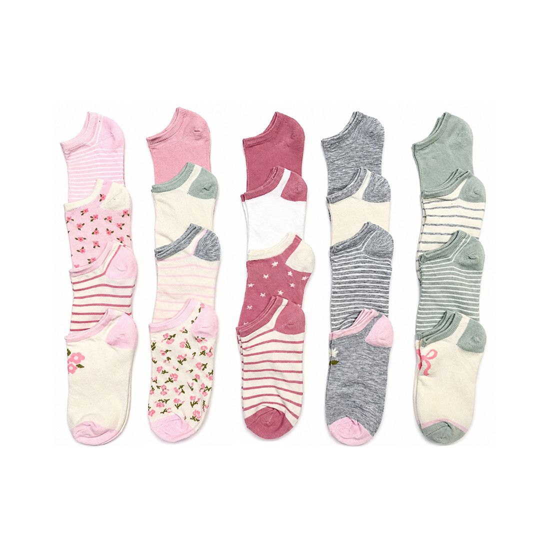 Rainbow Sugar Girls' 4-8.5 Low Cut Socks, 20-Pack