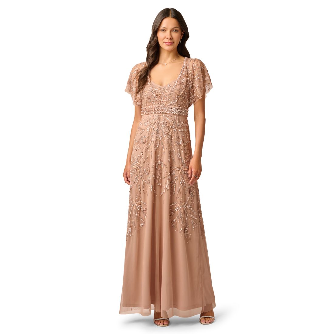 Adrianna Papell Women's Beaded Mesh Gown