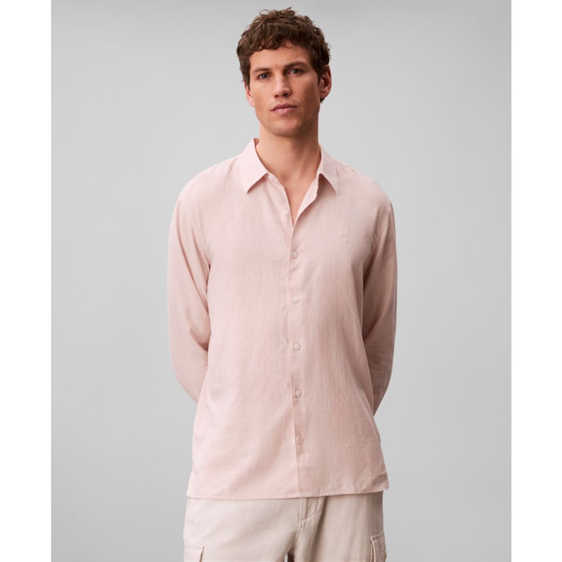 Calvin Klein Men's Solid Linen-Blend Shirt