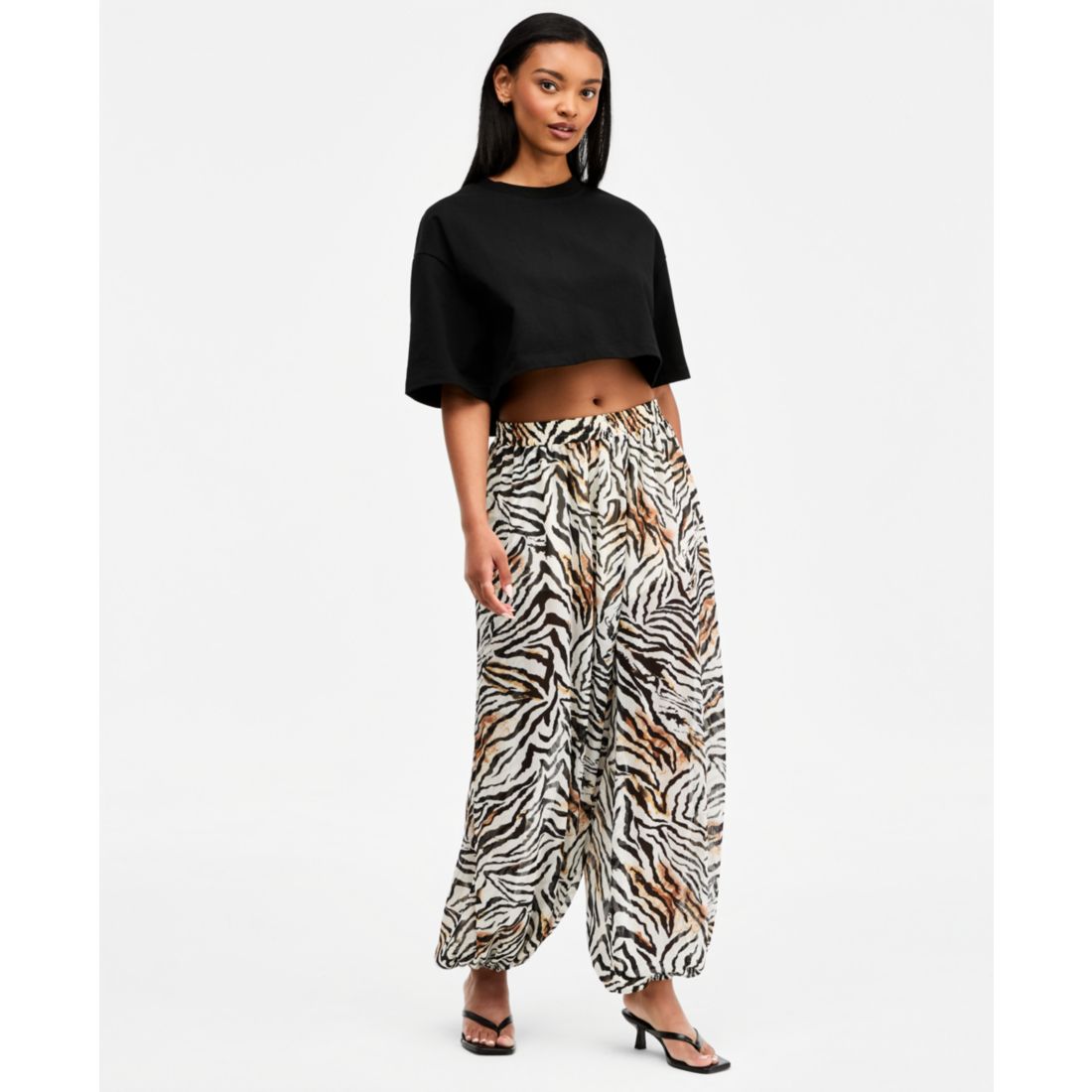 Bar Iii Women's Zebra Printed Pull-On Sheer Balloon Pants, Macy's Exclusive