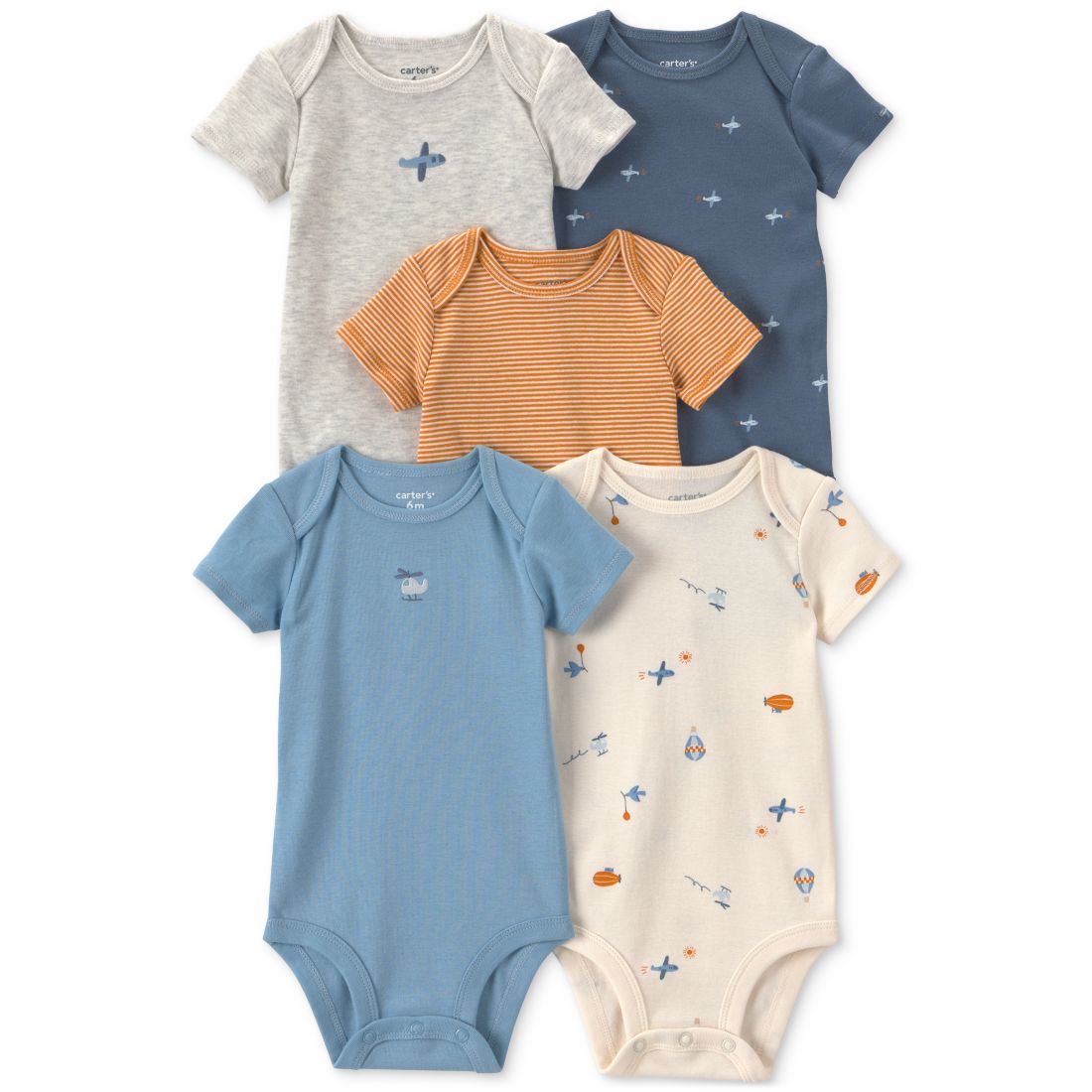 Carter's Baby Boys' Airplane Print Short-Sleeve Bodysuits, 5-Pack
