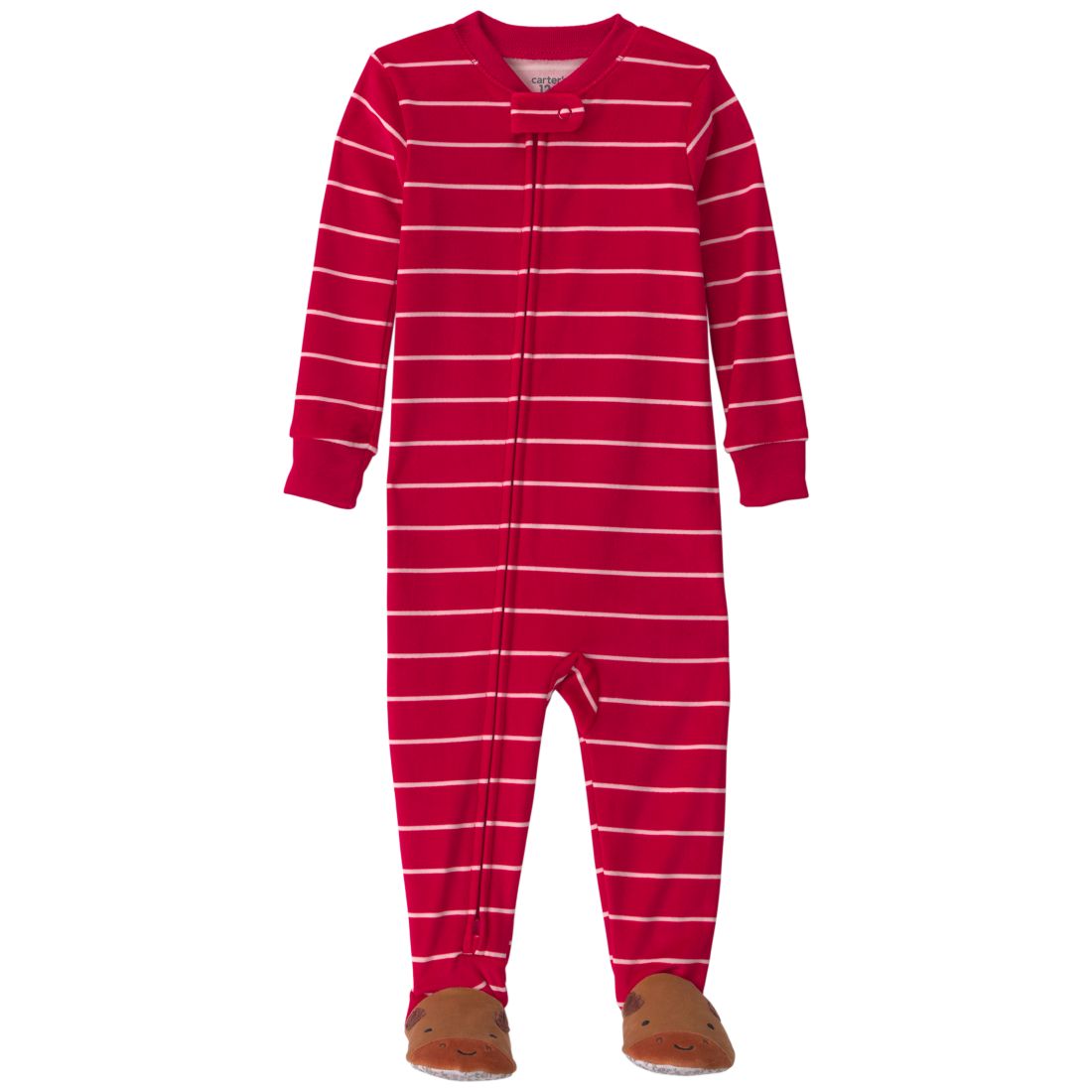 Carter's Baby Boys' Moose Striped 2-Way Zip Dream Plush Snug-Fit Footed Pajama