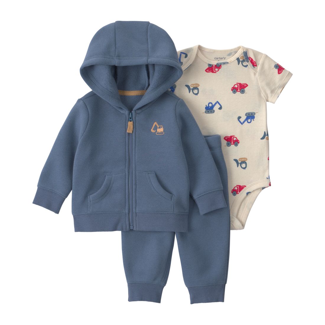 Carter's Boys' Construction Fleece Layering Short-Sleeve Bodysuit, Jacket and Pants, 3-Piece Set