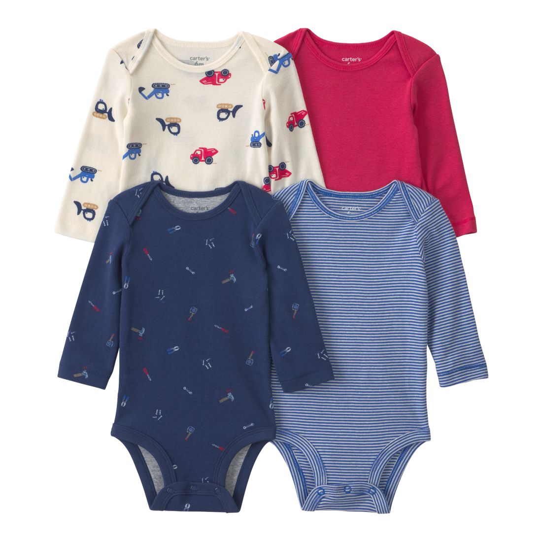 Carter's Baby Boys' Construction Round Neck Bodysuits, 4-Pack