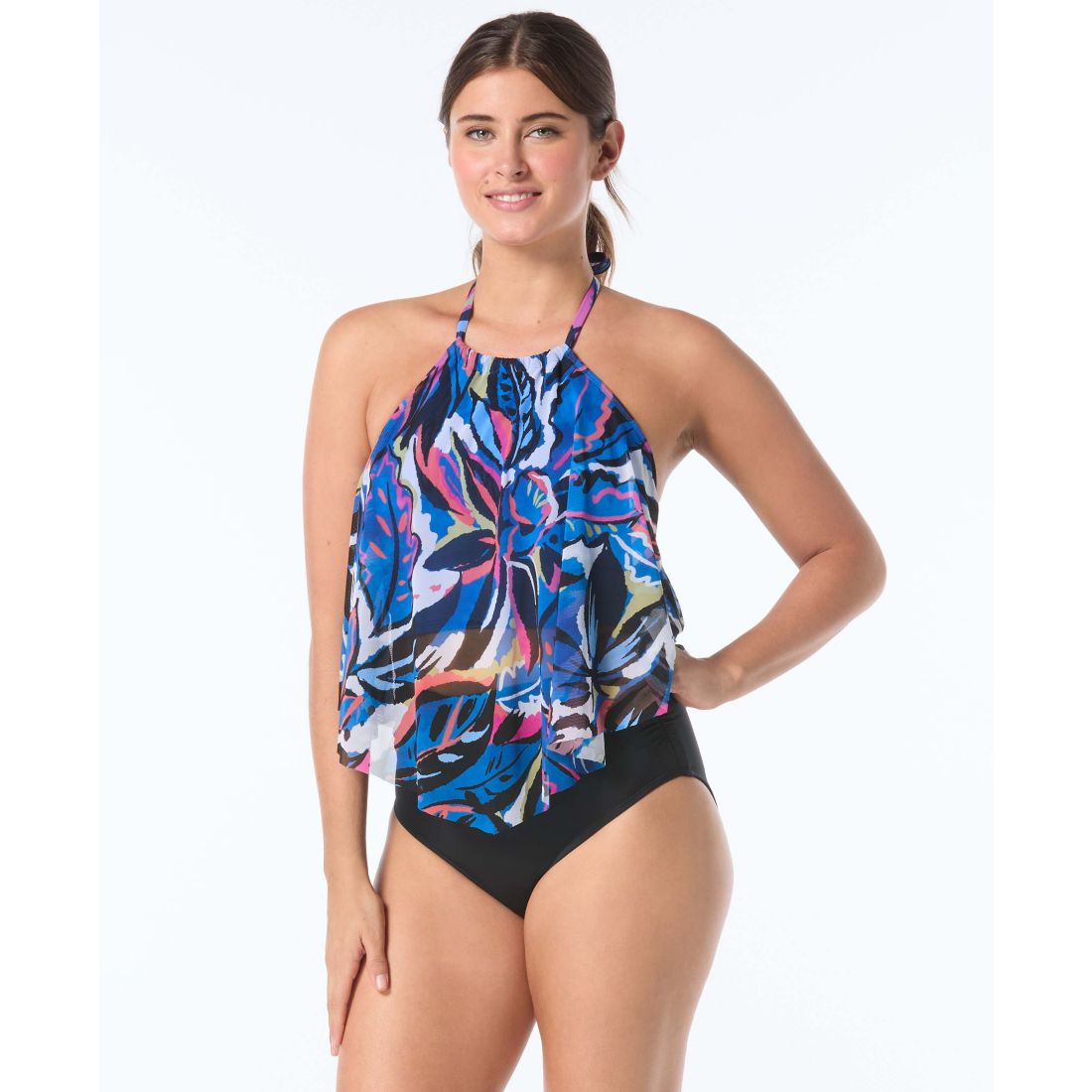 Coco Reef Women's Aura High Neck Mesh Ruffle Top