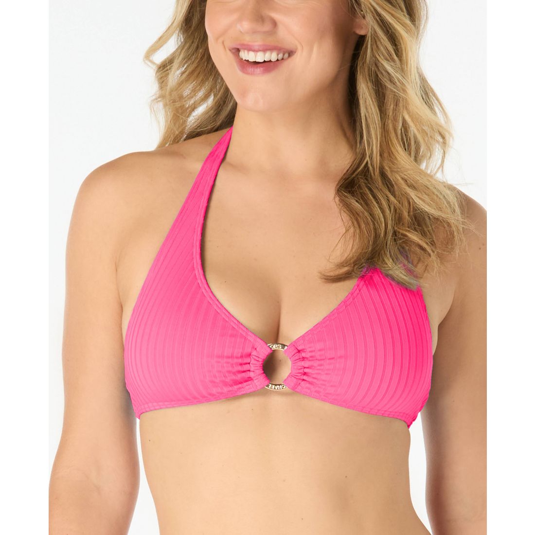 Michael Michael Kors Michael Kors Women's Logo Ring Halter Bikini Top