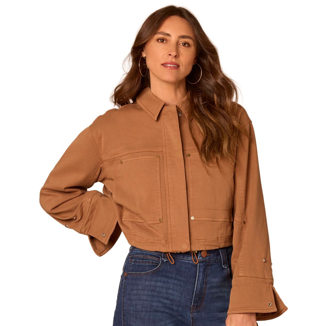 Democracy Petite Button-Front Snap Bomber Jacket
