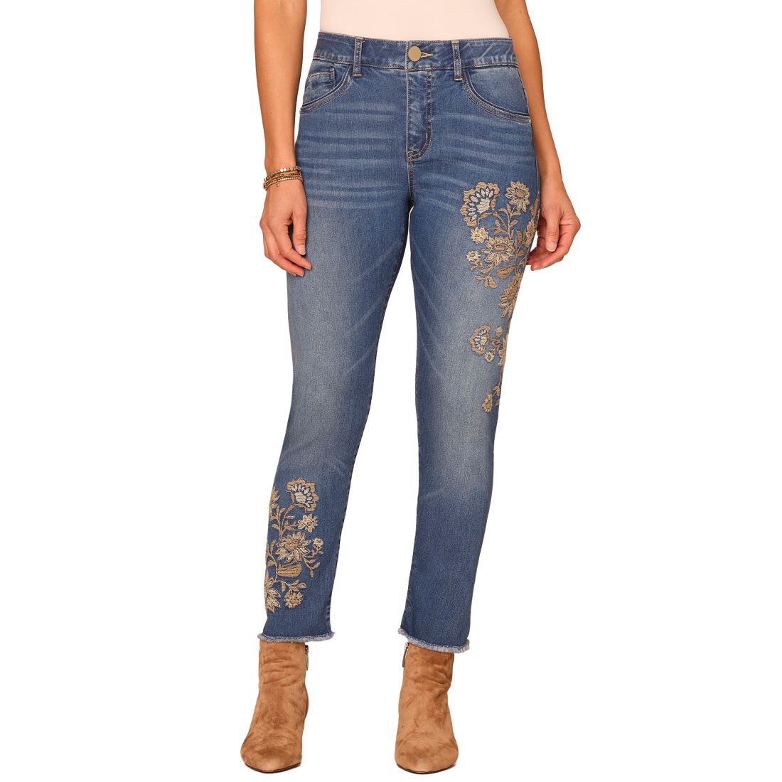 Democracy Women's AbSolution High-Rise Floral-Embroidered Ankle Skimmer Jeans