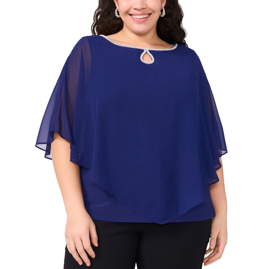 Msk Plus Size Rhinestone-Trim Overlay Cape Top