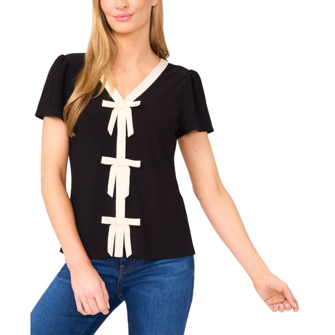 Cece Women's Bow Front Short Sleeve Top
