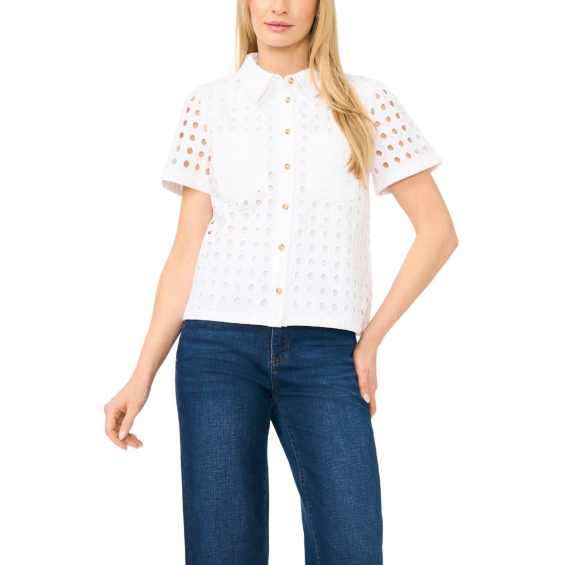 Cece Women's Short-Sleeve Collared Button-Down Shirt