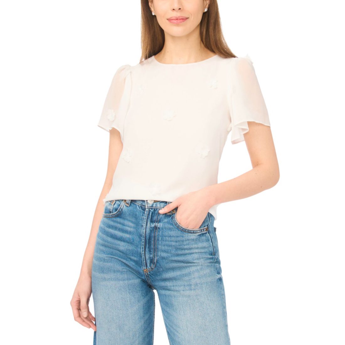 Cece Women's Crew Neck Flutter-Sleeve Blouse
